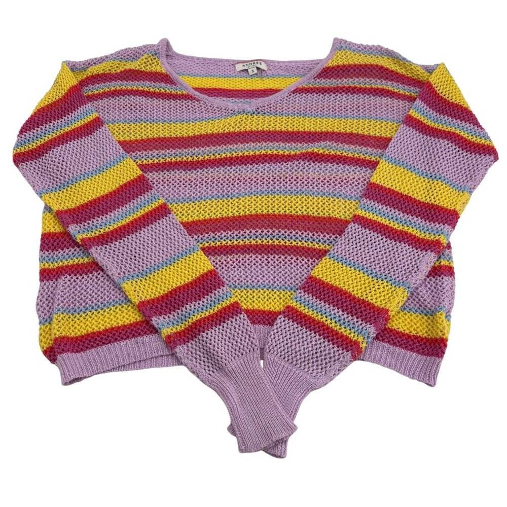 Andrée By Unit Womens‎ Striped Knit Sweater S Multicolor Acrylic Cotton